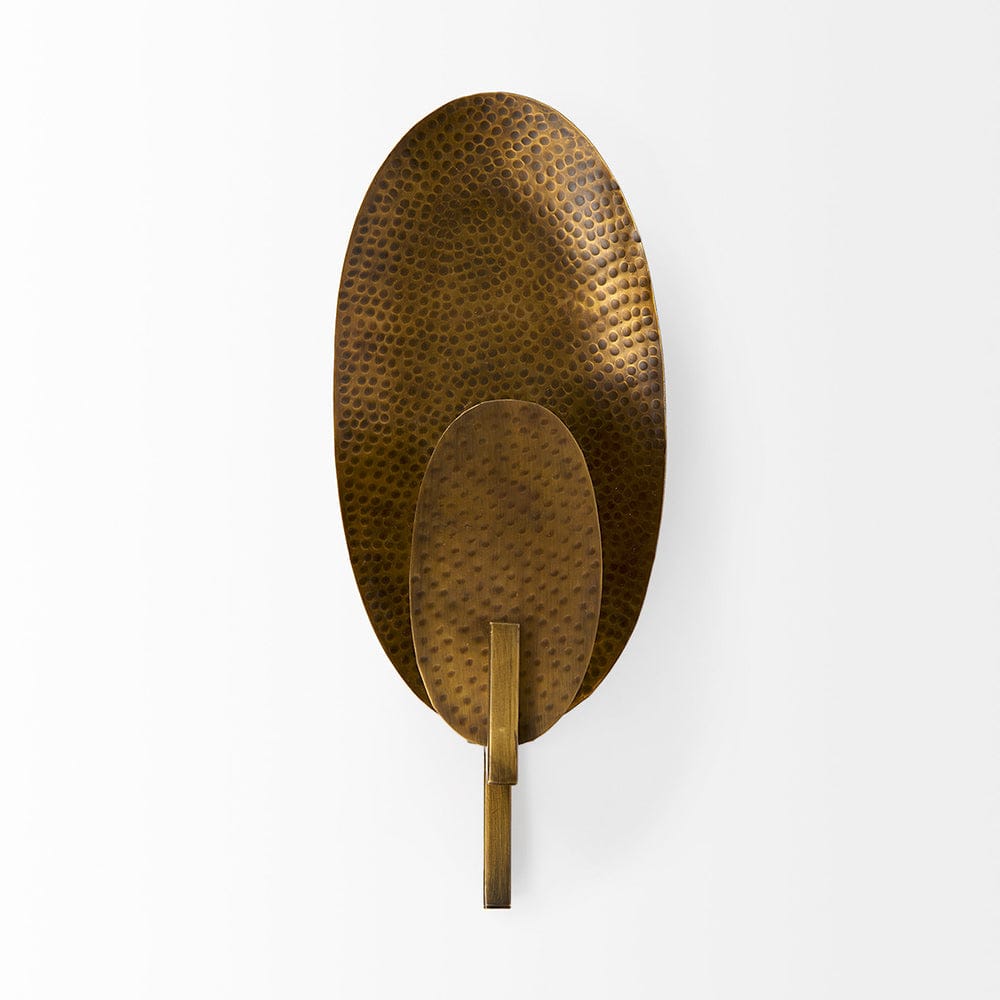 Mercana - Clarence 7.0L x 5.3W x 17.0H Metal Hammered Gold Round Wall Sconce - 68776 view 2