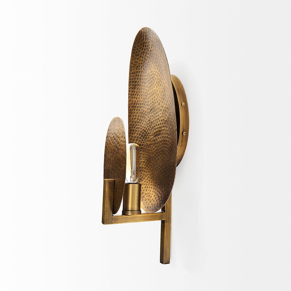 Mercana - Clarence 7.0L x 5.3W x 17.0H Metal Hammered Gold Round Wall Sconce - 68776 view 3