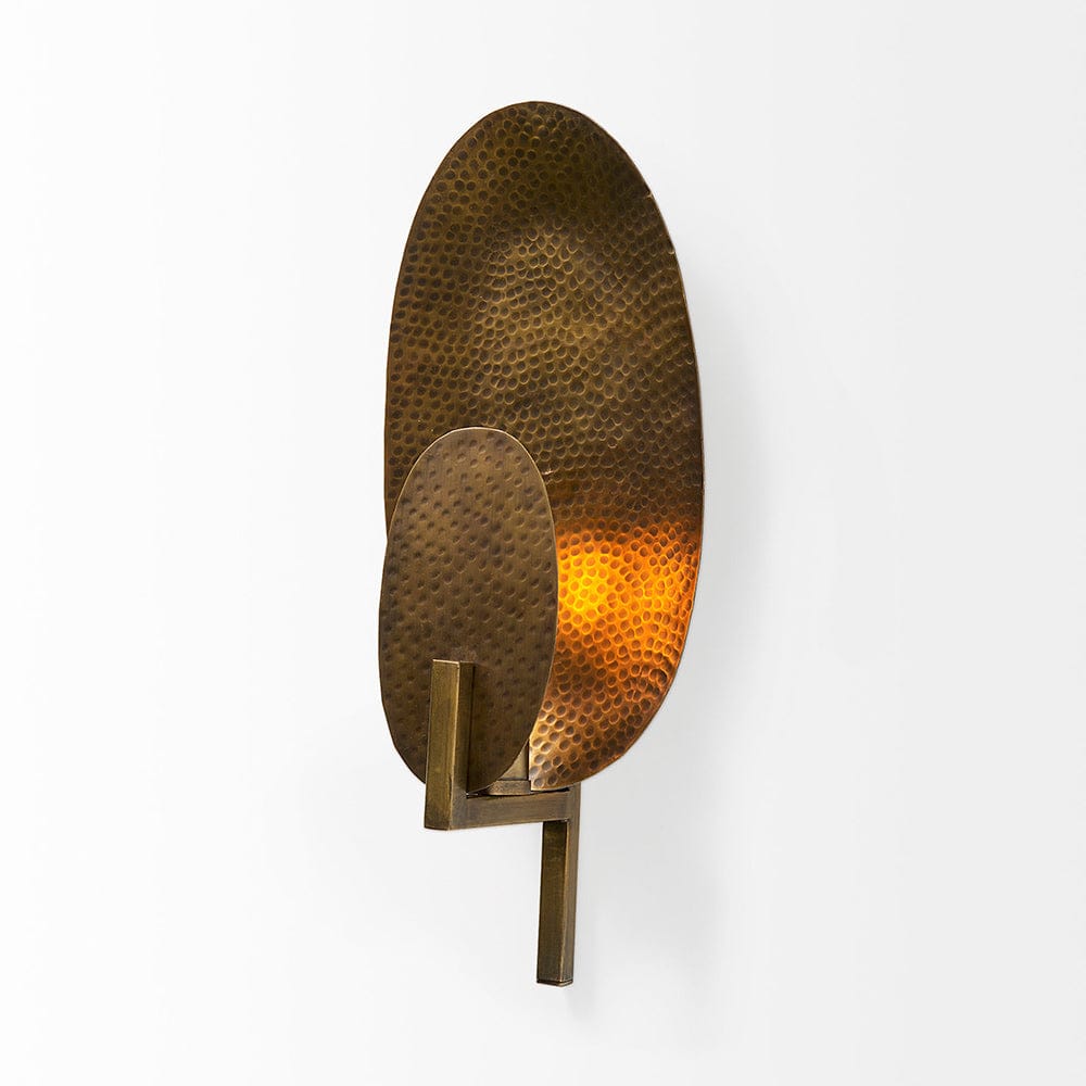 Mercana - Clarence 7.0L x 5.3W x 17.0H Metal Hammered Gold Round Wall Sconce - 68776 view 4