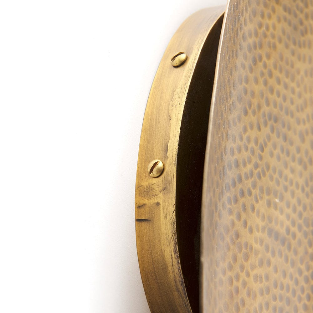 Mercana - Clarence 7.0L x 5.3W x 17.0H Metal Hammered Gold Round Wall Sconce - 68776 view 7