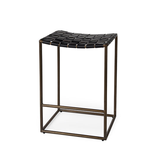 Mercana - Clarissa 18.0L x 16.0W x 26.25H Black Woven Leather Seat W/ Gold Frame Counter Stool - 69392 view 1
