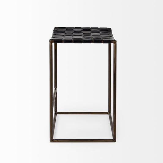 Mercana - Clarissa 18.0L x 16.0W x 26.25H Black Woven Leather Seat W/ Gold Frame Counter Stool - 69392 view 2
