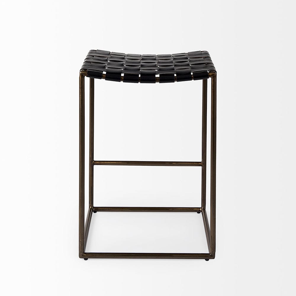 Mercana - Clarissa 18.0L x 16.0W x 26.25H Black Woven Leather Seat W/ Gold Frame Counter Stool - 69392 view 3