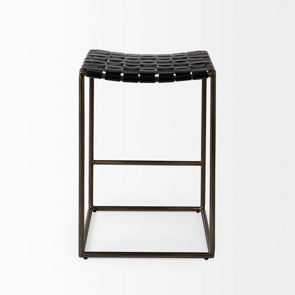 Mercana - Clarissa 18.0L x 16.0W x 26.25H Black Woven Leather Seat W/ Gold Frame Counter Stool - 69392 view 3