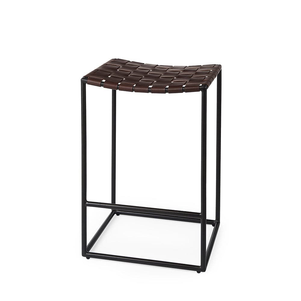 Mercana - Clarissa 18.0L x 16.0W x 26.25H Dark Brown Woven Leather Seat W/ Black Iron Frame Counter Stool - 69393 view 1