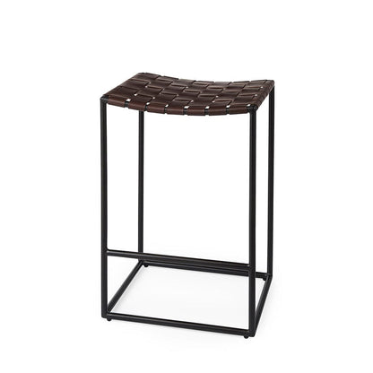Mercana - Clarissa 18.0L x 16.0W x 26.25H Dark Brown Woven Leather Seat W/ Black Iron Frame Counter Stool - 69393 view 1