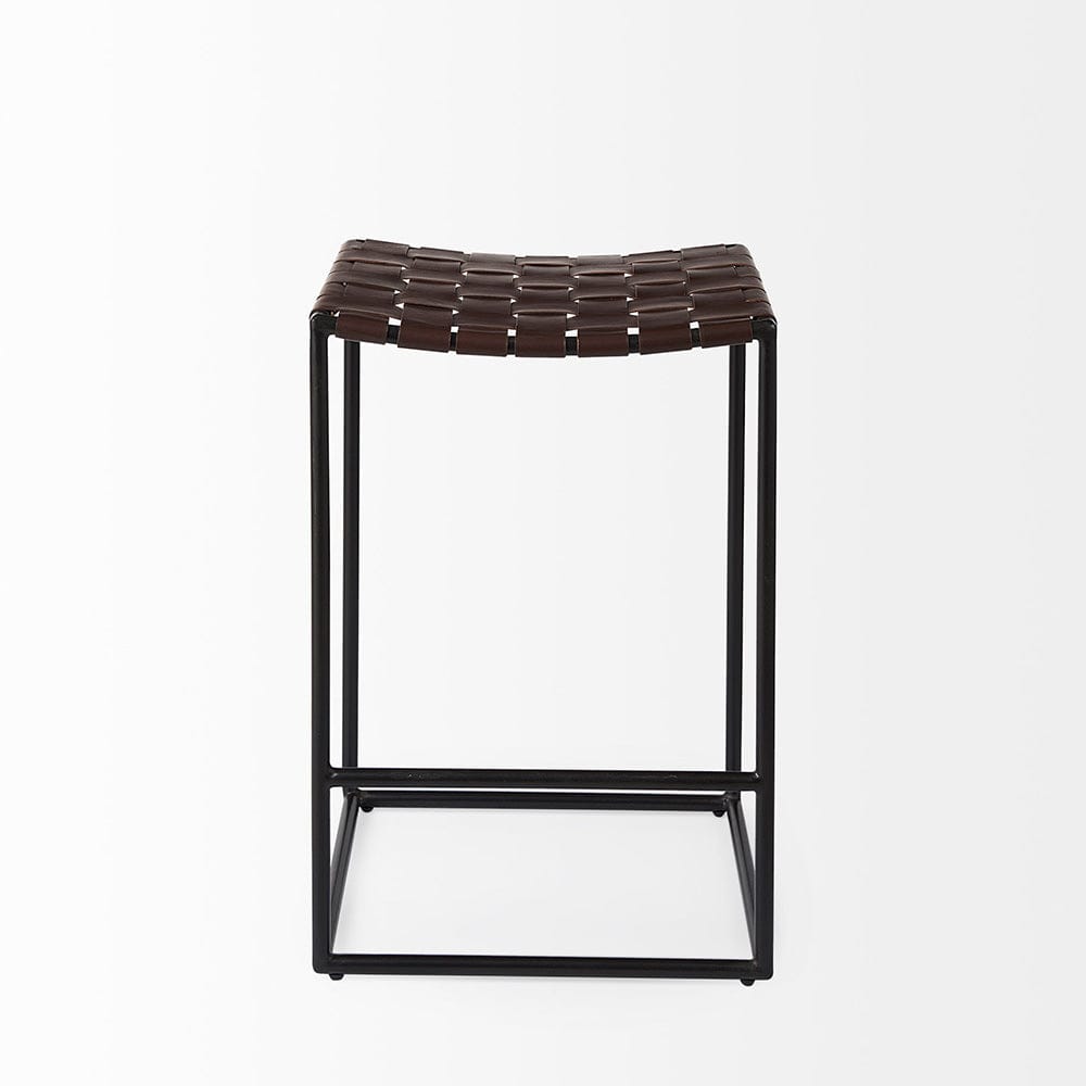 Mercana - Clarissa 18.0L x 16.0W x 26.25H Dark Brown Woven Leather Seat W/ Black Iron Frame Counter Stool - 69393 view 2