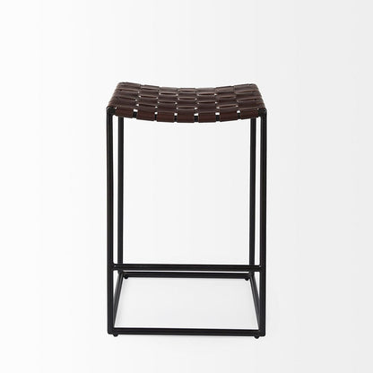 Mercana - Clarissa 18.0L x 16.0W x 26.25H Dark Brown Woven Leather Seat W/ Black Iron Frame Counter Stool - 69393 view 2