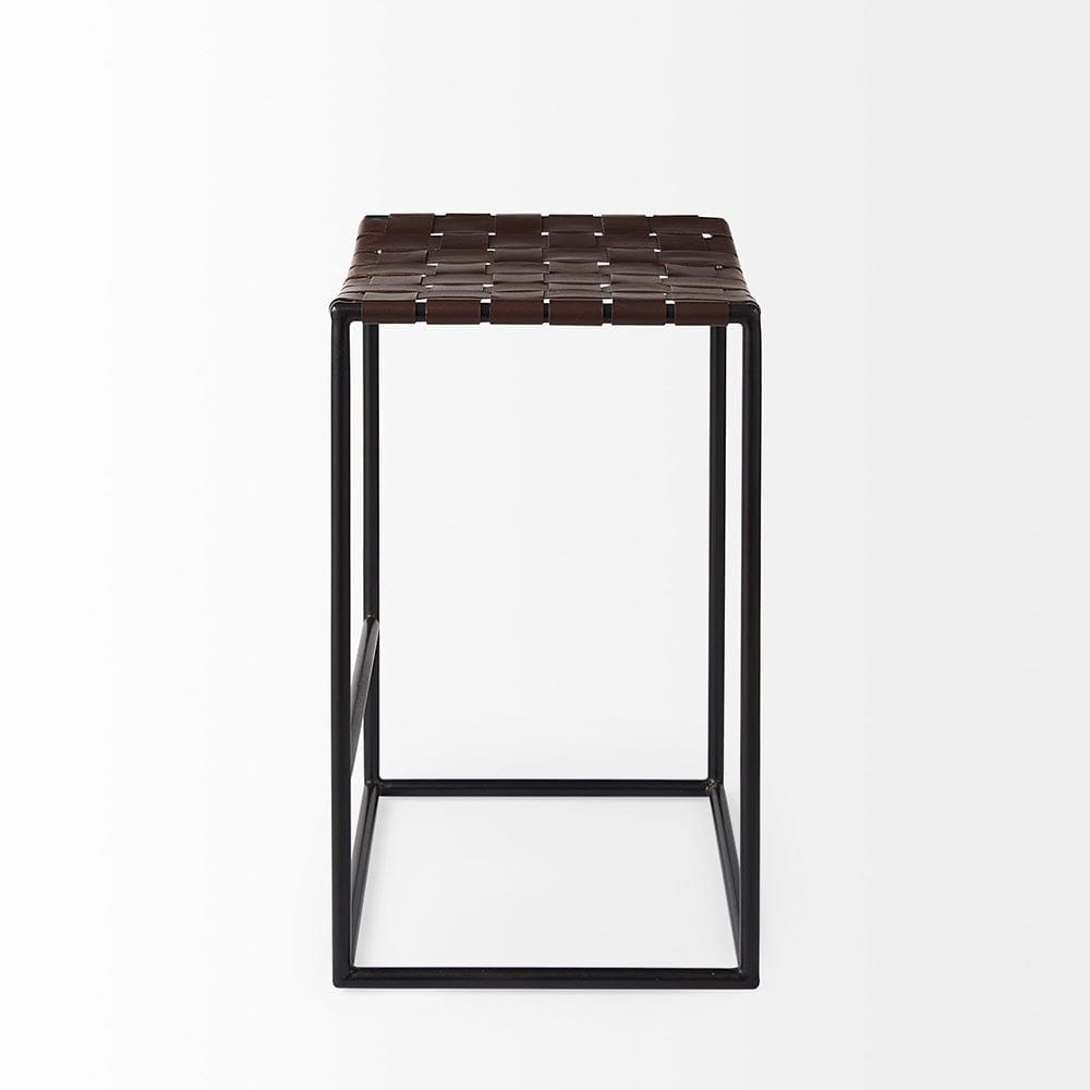 Mercana - Clarissa 18.0L x 16.0W x 26.25H Dark Brown Woven Leather Seat W/ Black Iron Frame Counter Stool - 69393 view 3