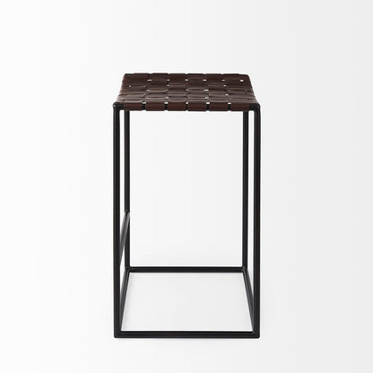 Mercana - Clarissa 18.0L x 16.0W x 26.25H Dark Brown Woven Leather Seat W/ Black Iron Frame Counter Stool - 69393 view 3