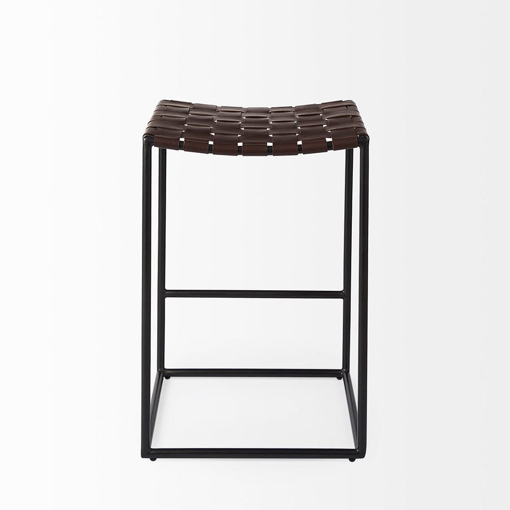 Mercana - Clarissa 18.0L x 16.0W x 26.25H Dark Brown Woven Leather Seat W/ Black Iron Frame Counter Stool - 69393 view 4