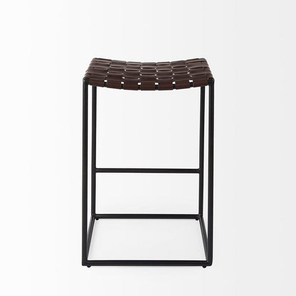 Mercana - Clarissa 18.0L x 16.0W x 26.25H Dark Brown Woven Leather Seat W/ Black Iron Frame Counter Stool - 69393 view 4