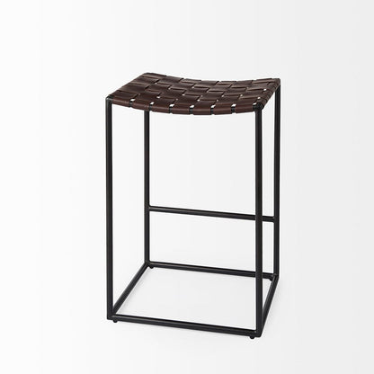 Mercana - Clarissa 18.0L x 16.0W x 26.25H Dark Brown Woven Leather Seat W/ Black Iron Frame Counter Stool - 69393 view 5