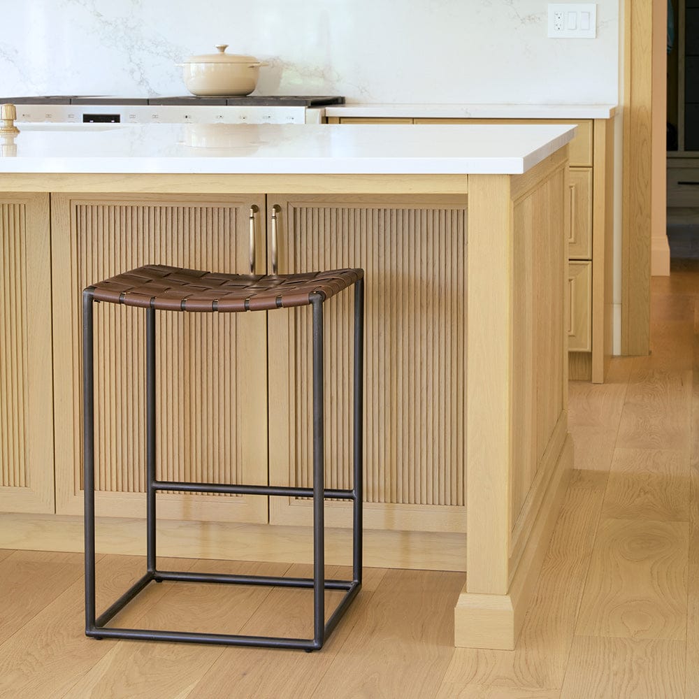 Mercana - Clarissa 18.0L x 16.0W x 26.25H Dark Brown Woven Leather Seat W/ Black Iron Frame Counter Stool - 69393 view 13