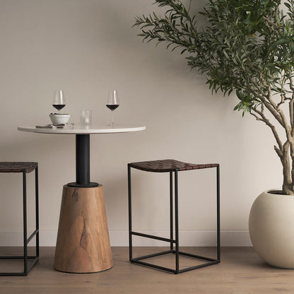 Mercana - Clarissa 18.0L x 16.0W x 26.25H Dark Brown Woven Leather Seat W/ Black Iron Frame Counter Stool - 69393 view 14