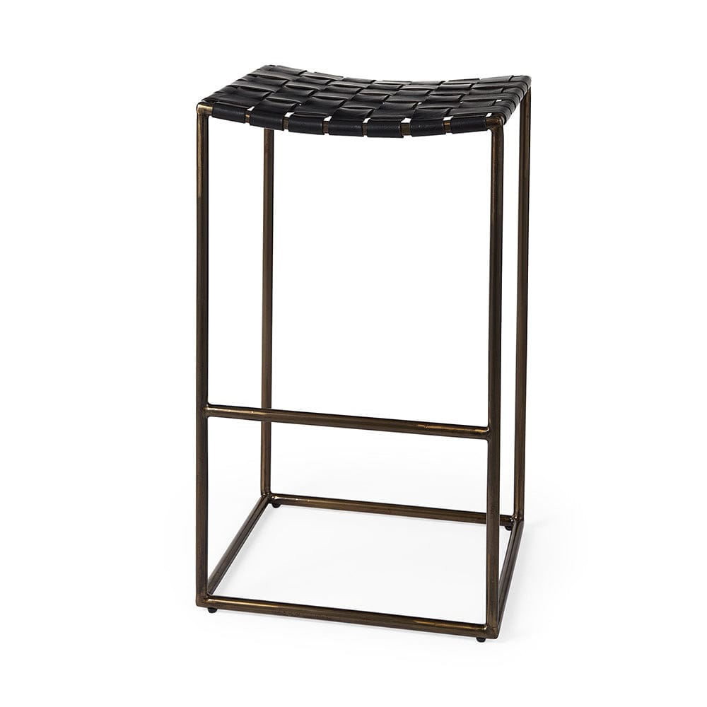 Mercana - Clarissa 18.0L x 16.0W x 30.25H Black Woven Leather Seat W/ Gold Frame Bar Stool - 69394_CLOSEOUT view 1