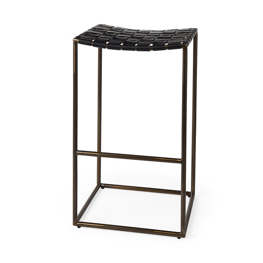 Mercana - Clarissa 18.0L x 16.0W x 30.25H Black Woven Leather Seat W/ Gold Frame Bar Stool - 69394_CLOSEOUT view 1