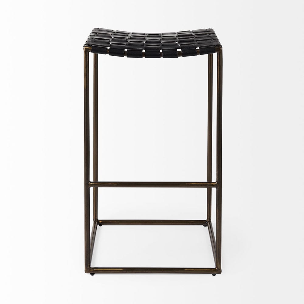 Mercana - Clarissa 18.0L x 16.0W x 30.25H Black Woven Leather Seat W/ Gold Frame Bar Stool - 69394_CLOSEOUT view 2