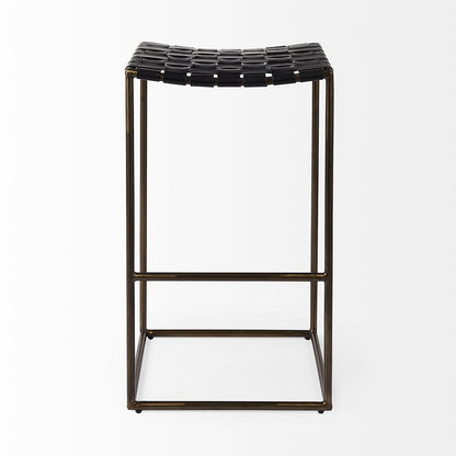 Mercana - Clarissa 18.0L x 16.0W x 30.25H Black Woven Leather Seat W/ Gold Frame Bar Stool - 69394_CLOSEOUT view 2
