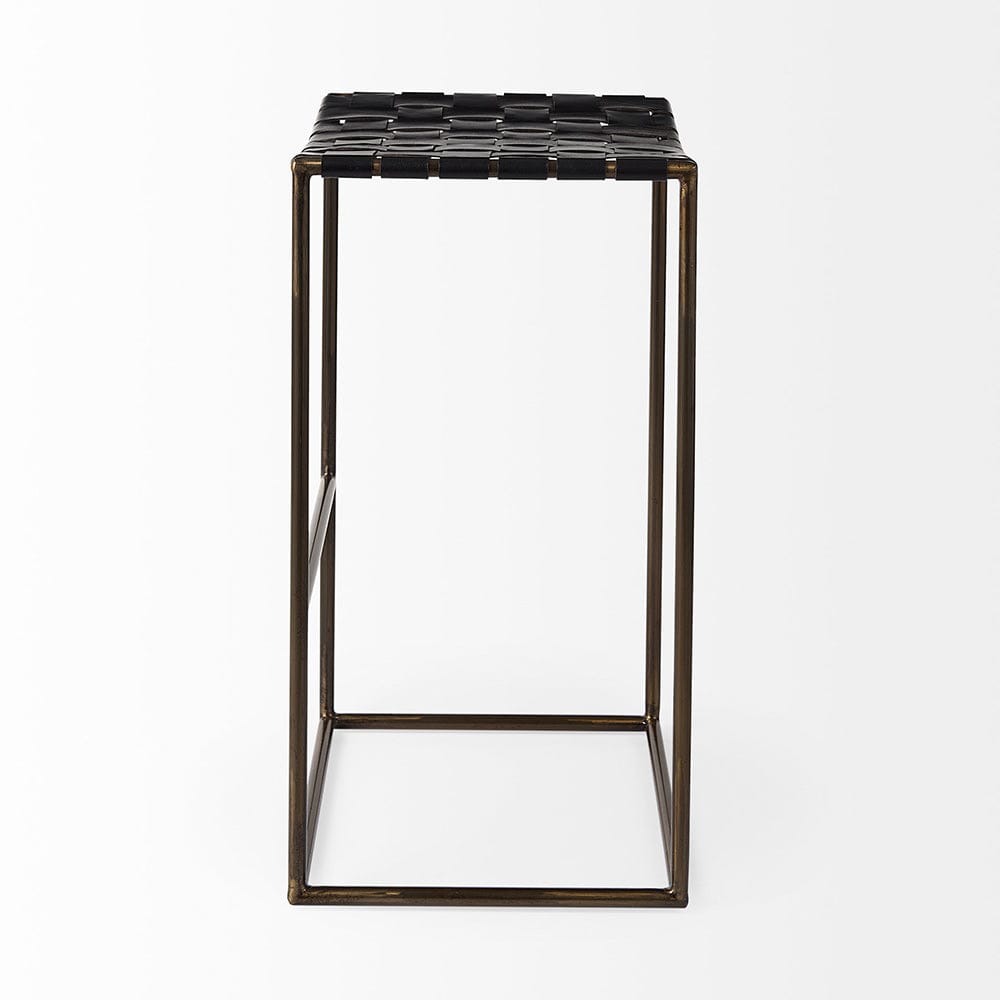 Mercana - Clarissa 18.0L x 16.0W x 30.25H Black Woven Leather Seat W/ Gold Frame Bar Stool - 69394_CLOSEOUT view 3