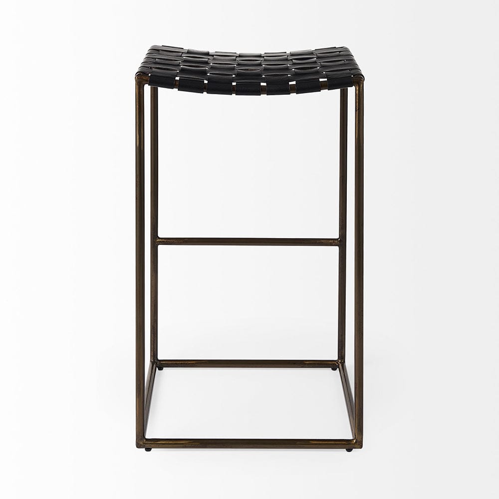 Mercana - Clarissa 18.0L x 16.0W x 30.25H Black Woven Leather Seat W/ Gold Frame Bar Stool - 69394_CLOSEOUT view 4