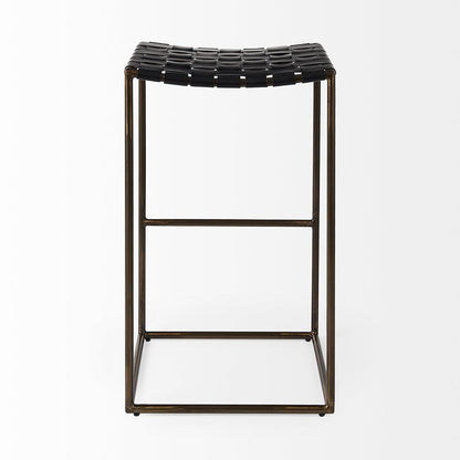 Mercana - Clarissa 18.0L x 16.0W x 30.25H Black Woven Leather Seat W/ Gold Frame Bar Stool - 69394_CLOSEOUT view 4