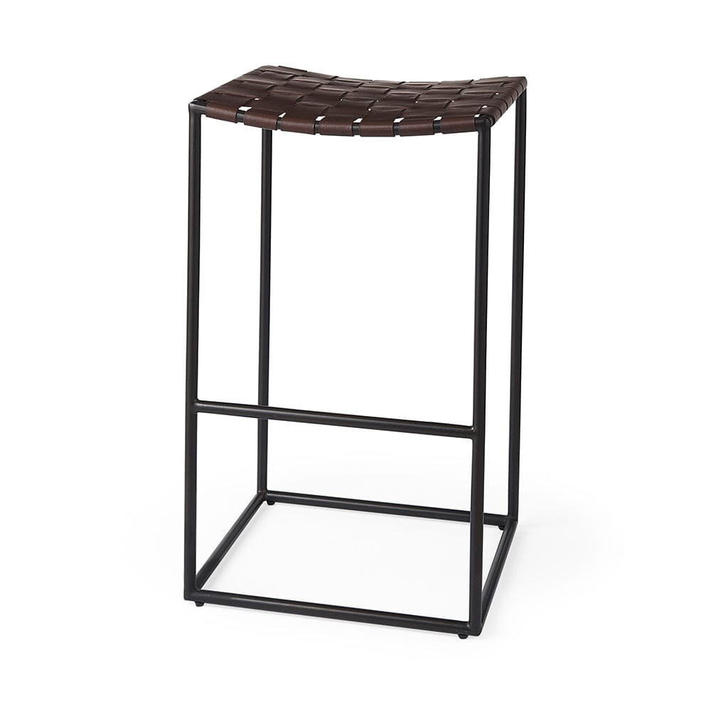Mercana - Clarissa 18.0L x 16.0W x 30.25H Dark Brown Woven Leather Seat W/ Black Metal Frame Bar Stool - 69395_CLOSEOUT view 1