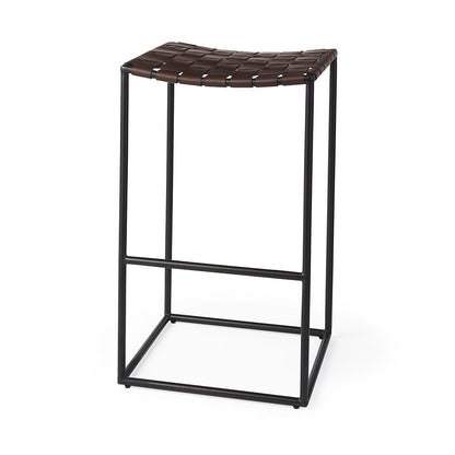 Mercana - Clarissa 18.0L x 16.0W x 30.25H Dark Brown Woven Leather Seat W/ Black Metal Frame Bar Stool - 69395_CLOSEOUT view 1
