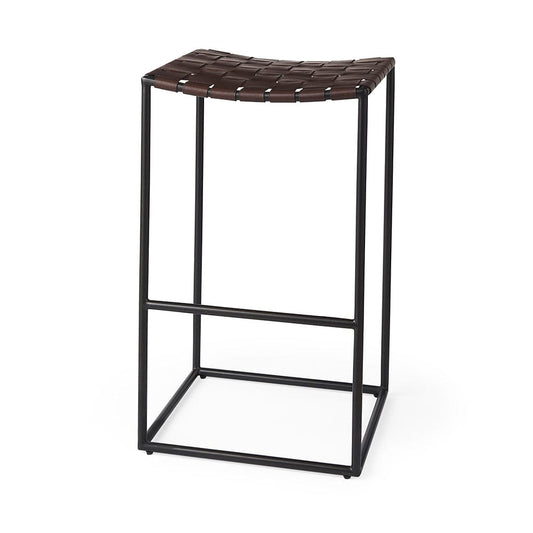 Mercana - Clarissa 18.0L x 16.0W x 30.25H Dark Brown Woven Leather Seat W/ Black Metal Frame Bar Stool - 69395_CLOSEOUT view 1