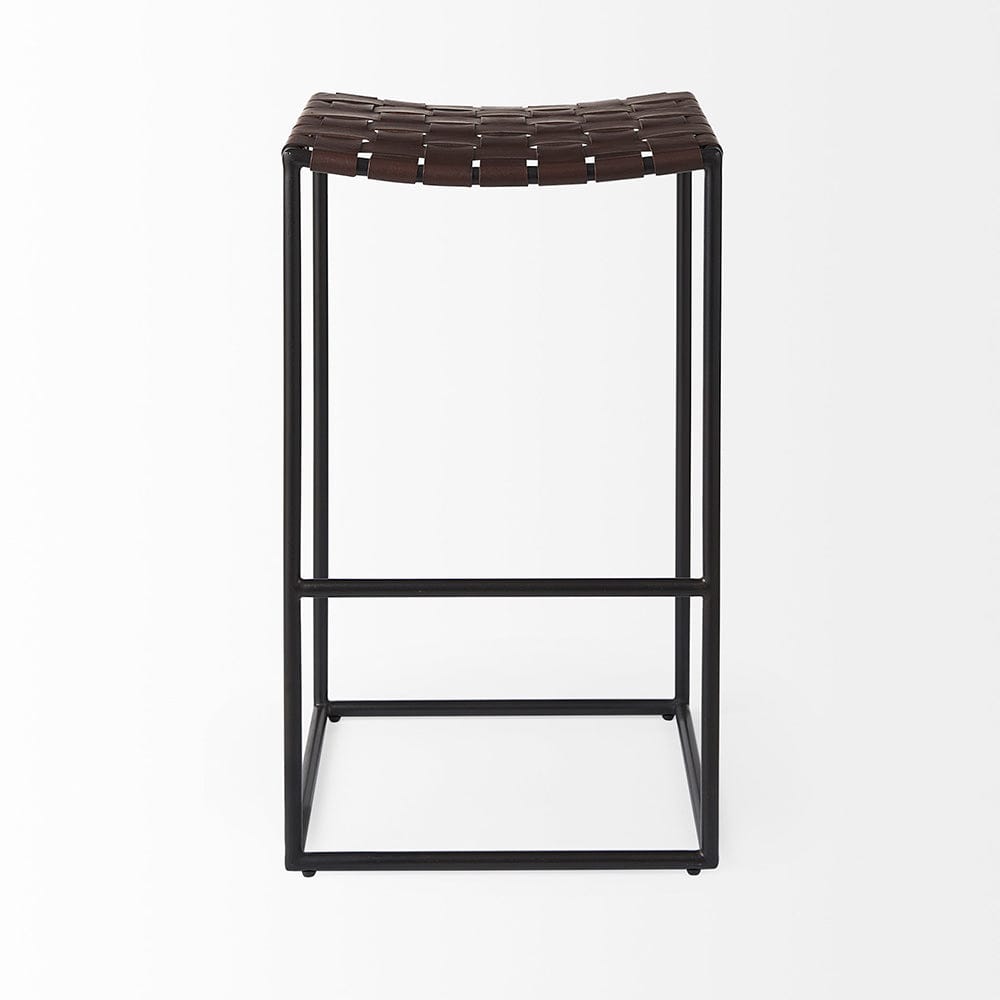 Mercana - Clarissa 18.0L x 16.0W x 30.25H Dark Brown Woven Leather Seat W/ Black Metal Frame Bar Stool - 69395_CLOSEOUT view 2