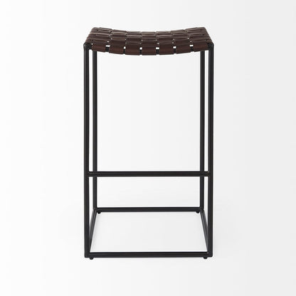 Mercana - Clarissa 18.0L x 16.0W x 30.25H Dark Brown Woven Leather Seat W/ Black Metal Frame Bar Stool - 69395_CLOSEOUT view 2