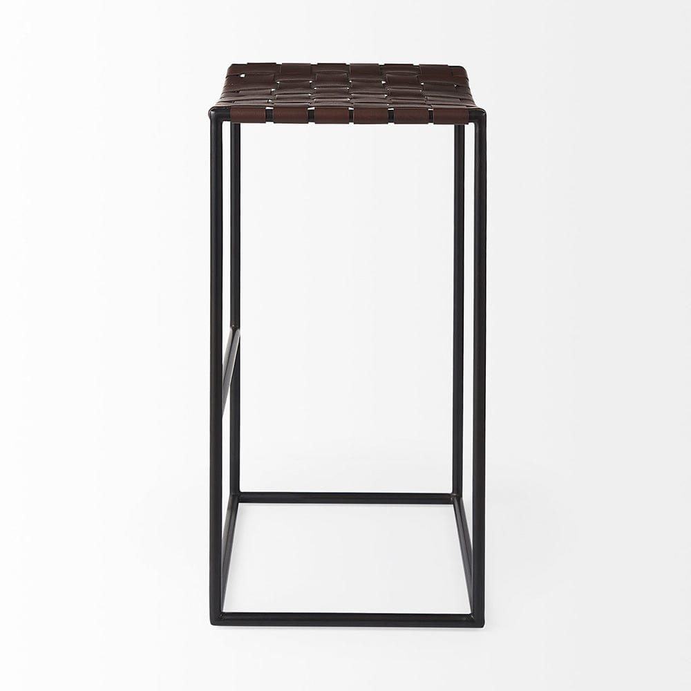 Mercana - Clarissa 18.0L x 16.0W x 30.25H Dark Brown Woven Leather Seat W/ Black Metal Frame Bar Stool - 69395_CLOSEOUT view 3