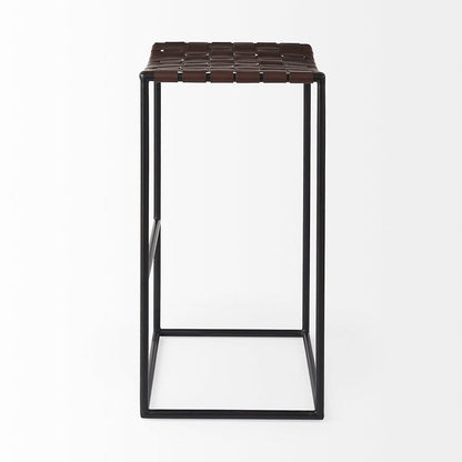 Mercana - Clarissa 18.0L x 16.0W x 30.25H Dark Brown Woven Leather Seat W/ Black Metal Frame Bar Stool - 69395_CLOSEOUT view 3
