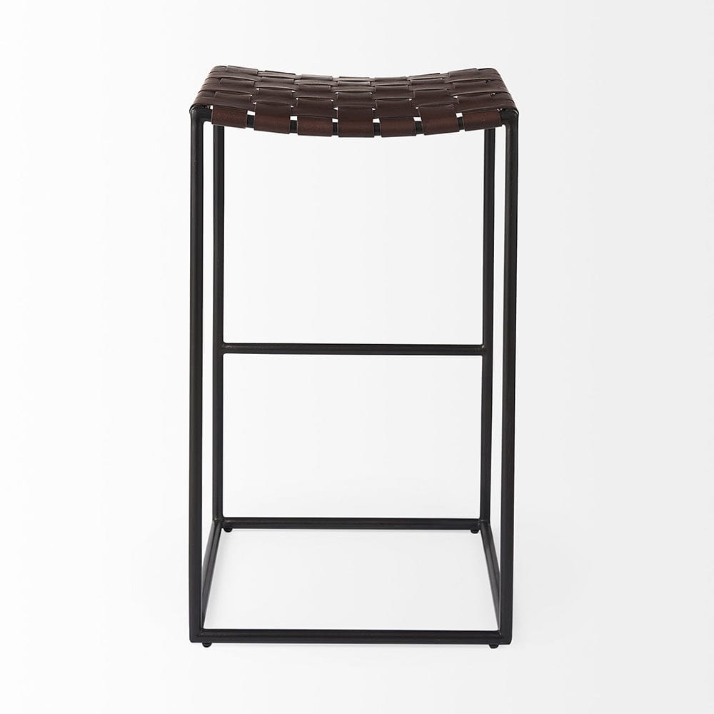 Mercana - Clarissa 18.0L x 16.0W x 30.25H Dark Brown Woven Leather Seat W/ Black Metal Frame Bar Stool - 69395_CLOSEOUT view 4