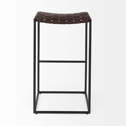 Mercana - Clarissa 18.0L x 16.0W x 30.25H Dark Brown Woven Leather Seat W/ Black Metal Frame Bar Stool - 69395_CLOSEOUT view 4