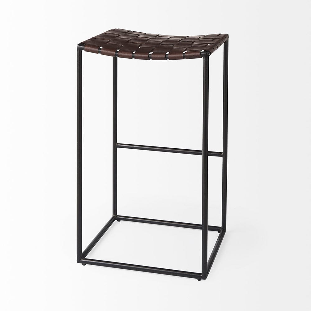 Mercana - Clarissa 18.0L x 16.0W x 30.25H Dark Brown Woven Leather Seat W/ Black Metal Frame Bar Stool - 69395_CLOSEOUT view 5