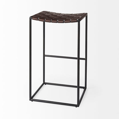 Mercana - Clarissa 18.0L x 16.0W x 30.25H Dark Brown Woven Leather Seat W/ Black Metal Frame Bar Stool - 69395_CLOSEOUT view 5