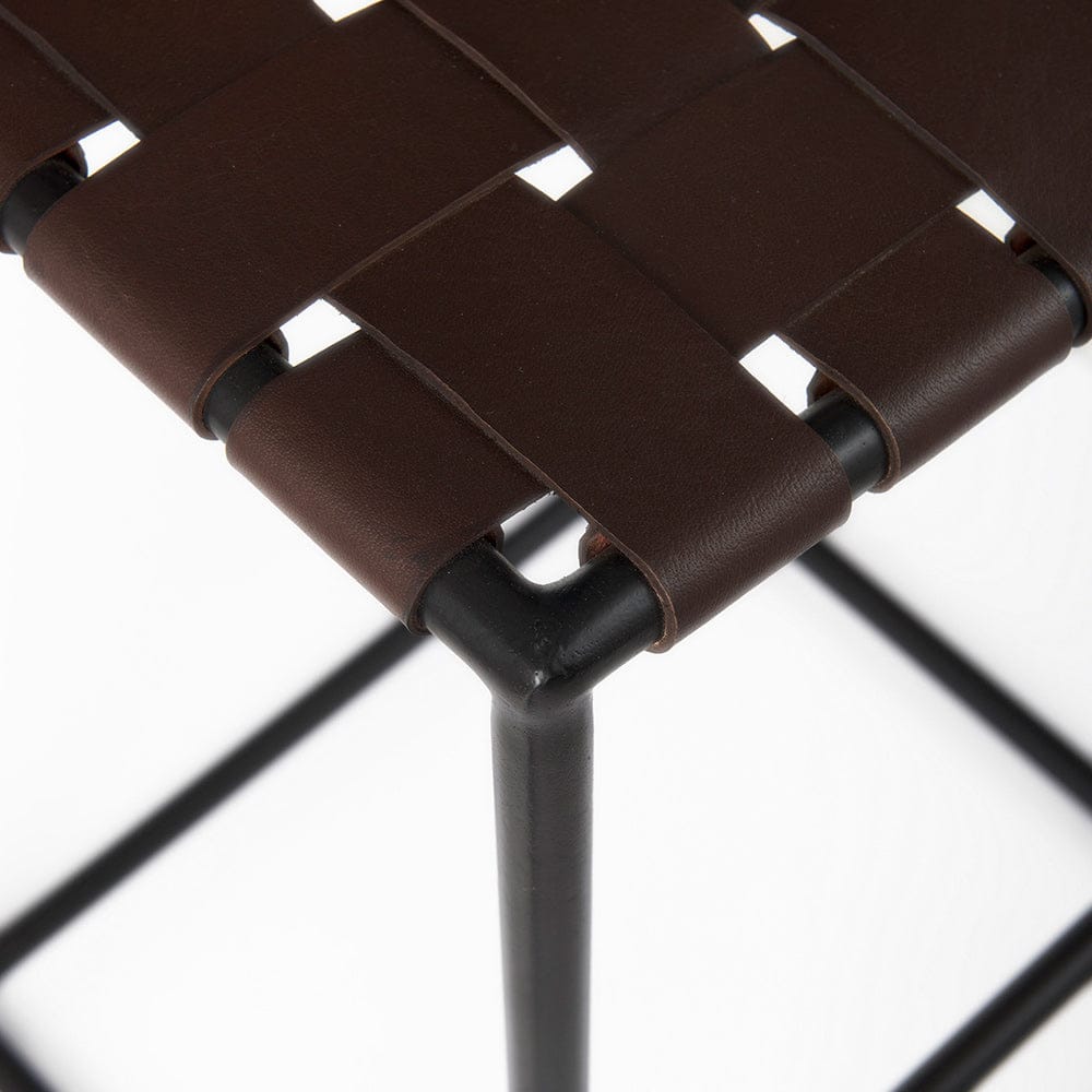 Mercana - Clarissa 18.0L x 16.0W x 30.25H Dark Brown Woven Leather Seat W/ Black Metal Frame Bar Stool - 69395_CLOSEOUT view 6