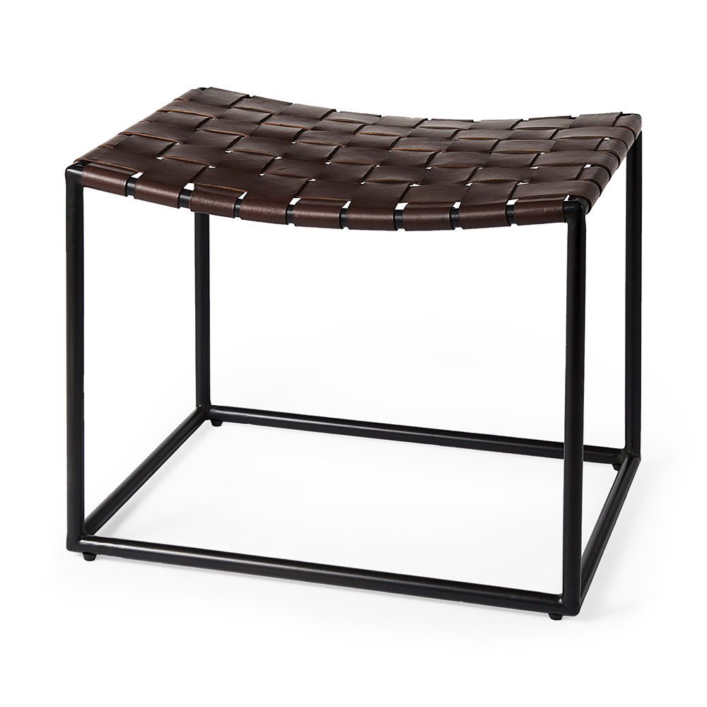 Mercana - Clarissa 22.0L x 16.0W x 16.5H Brown Leather Woven Seat W/ Black Metal Frame Stool - 69397 view 1