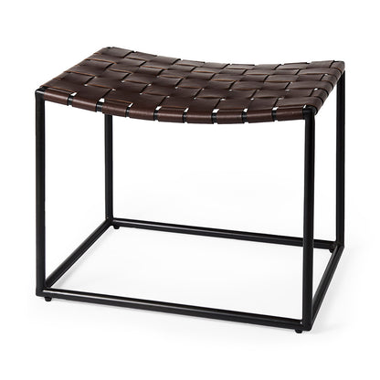 Mercana - Clarissa 22.0L x 16.0W x 16.5H Brown Leather Woven Seat W/ Black Metal Frame Stool - 69397 view 1