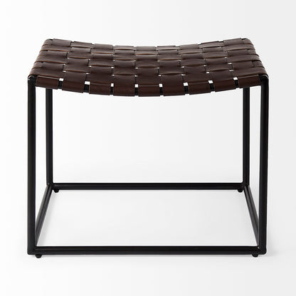 Mercana - Clarissa 22.0L x 16.0W x 16.5H Brown Leather Woven Seat W/ Black Metal Frame Stool - 69397 view 2