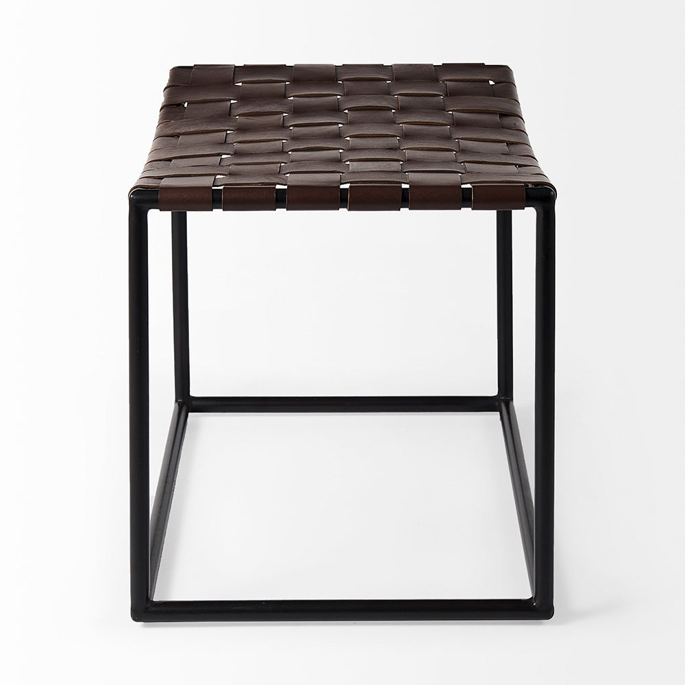 Mercana - Clarissa 22.0L x 16.0W x 16.5H Brown Leather Woven Seat W/ Black Metal Frame Stool - 69397 view 3