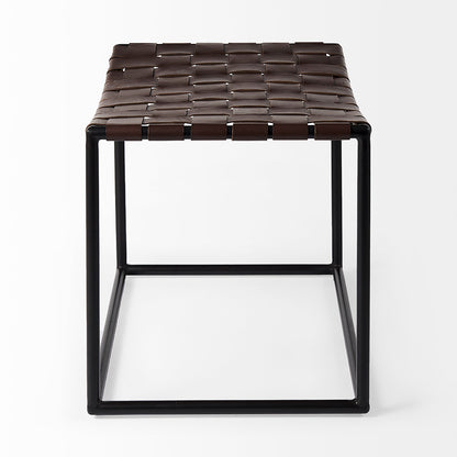 Mercana - Clarissa 22.0L x 16.0W x 16.5H Brown Leather Woven Seat W/ Black Metal Frame Stool - 69397 view 3