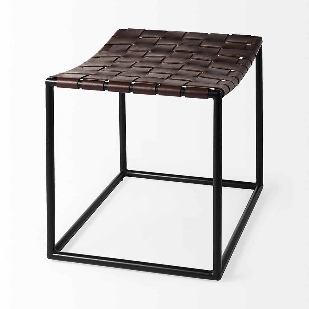 Mercana - Clarissa 22.0L x 16.0W x 16.5H Brown Leather Woven Seat W/ Black Metal Frame Stool - 69397 view 4