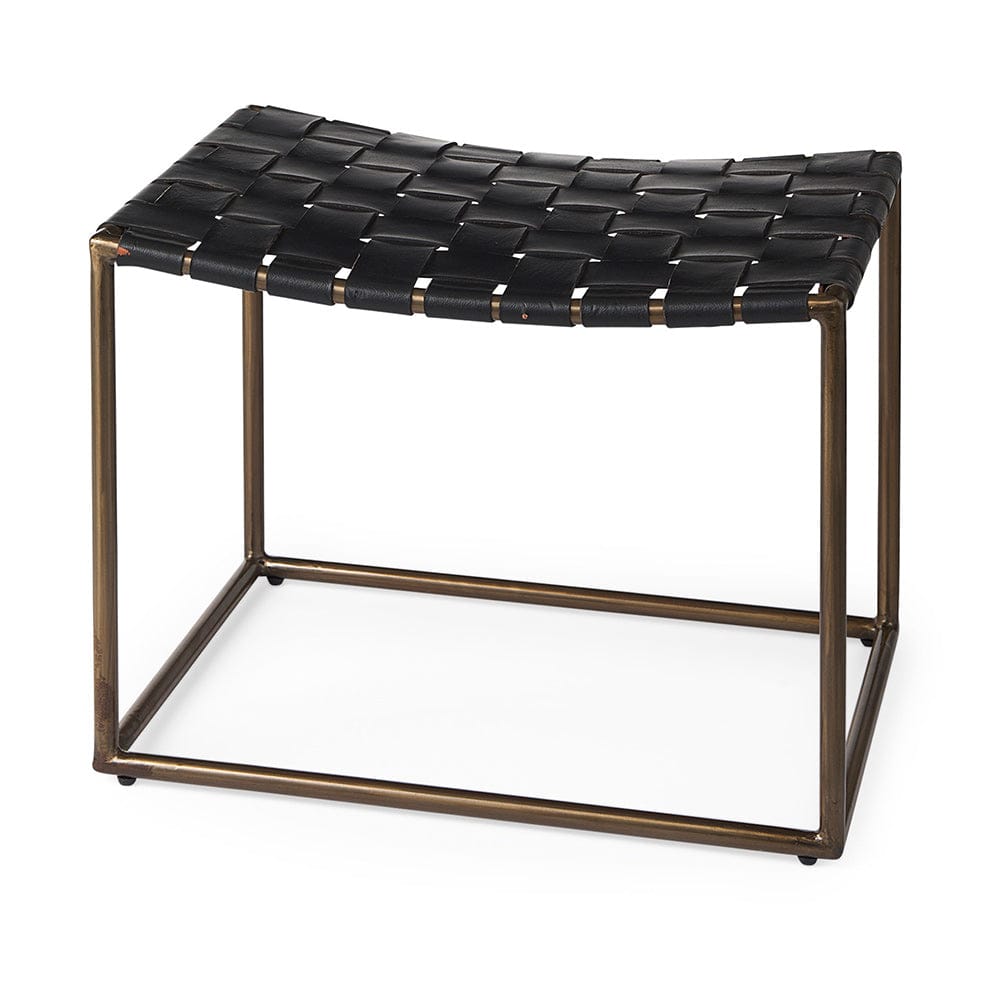 Mercana - Clarissa 22.0L x 16.0W x 16.75H Black Leather Woven Seat W/ Gold Metal Frame Stool - 69396 view 1