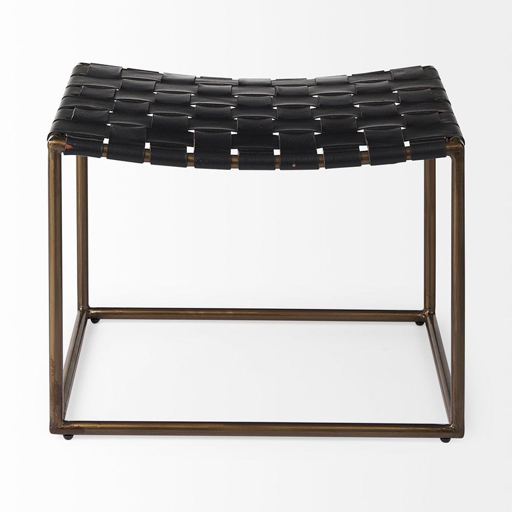 Mercana - Clarissa 22.0L x 16.0W x 16.75H Black Leather Woven Seat W/ Gold Metal Frame Stool - 69396 view 2