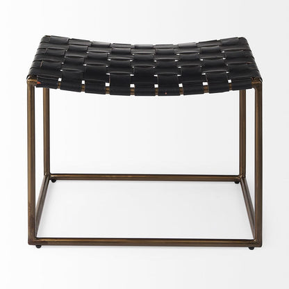 Mercana - Clarissa 22.0L x 16.0W x 16.75H Black Leather Woven Seat W/ Gold Metal Frame Stool - 69396 view 2