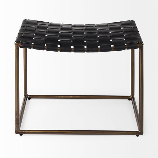 Mercana - Clarissa 22.0L x 16.0W x 16.75H Black Leather Woven Seat W/ Gold Metal Frame Stool - 69396 view 2