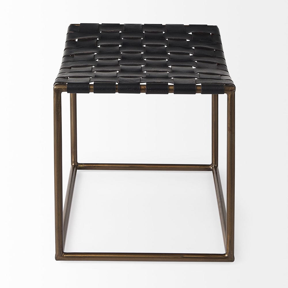 Mercana - Clarissa 22.0L x 16.0W x 16.75H Black Leather Woven Seat W/ Gold Metal Frame Stool - 69396 view 3