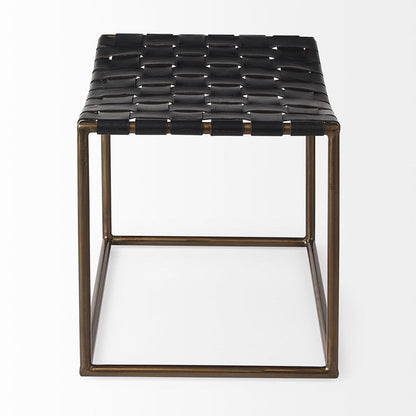 Mercana - Clarissa 22.0L x 16.0W x 16.75H Black Leather Woven Seat W/ Gold Metal Frame Stool - 69396 view 3